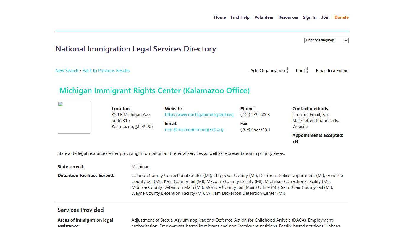 Michigan Immigrant Rights Center (Kalamazoo Office) - National Immigration Legal Services Directory - Nonprofit Resource Center
